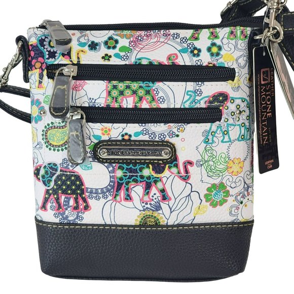 Stone Mountain USA Handbags - 3 in 1 Wristlet Clutch Shoulder Crossbody Bonded Leather Handbag Elephant Print